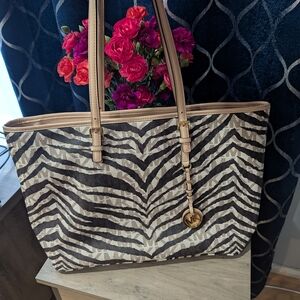 Michael Kors Zebra Print Tote Bag - Black and Tan